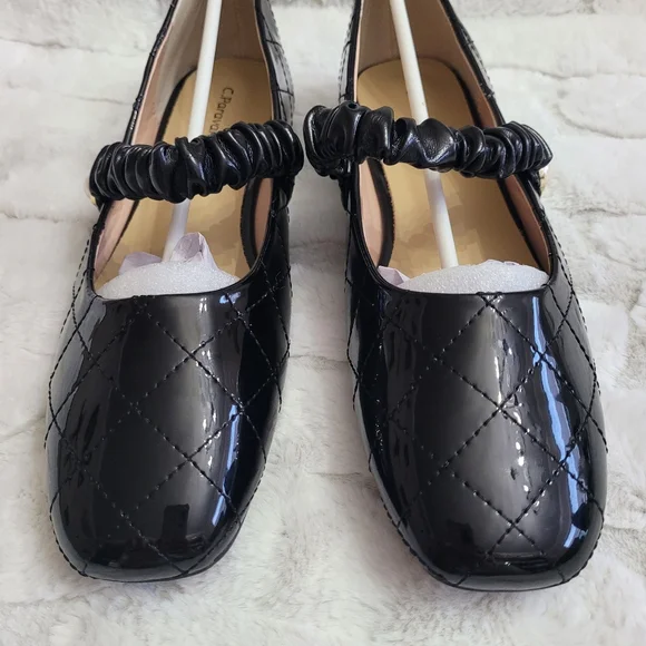 C. Paravano Women's Size 9.5 Black Patent Leather Elastic Strap Clara Mary Jane - Picture 2 of 11